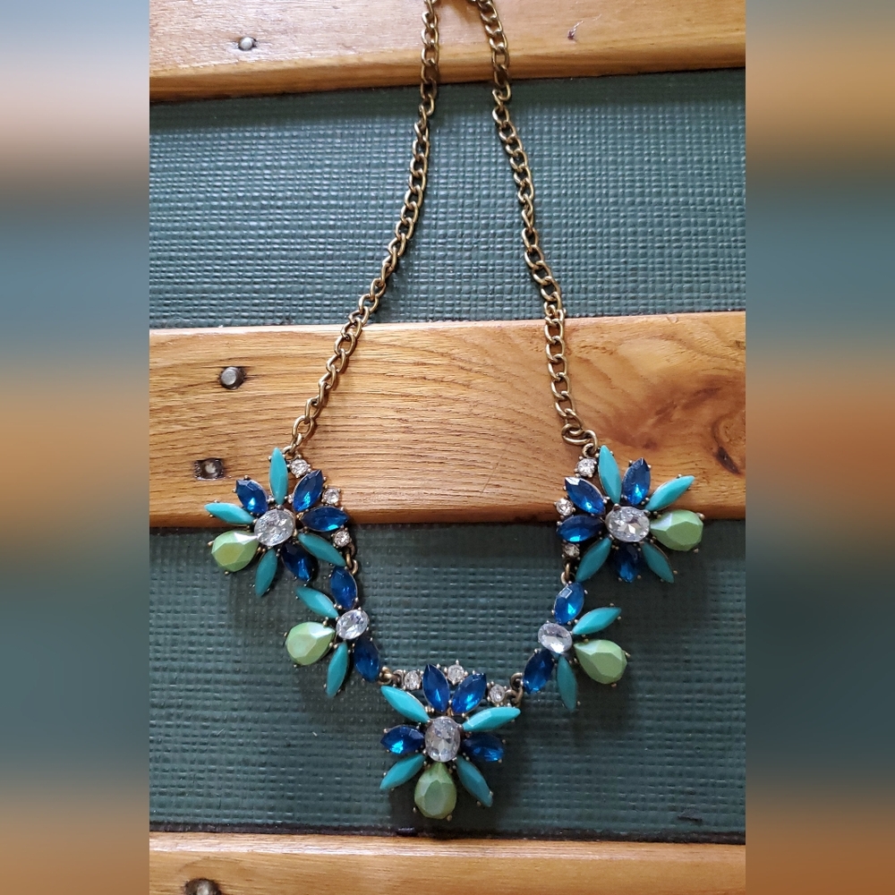 J. Crew Blue, Green, and Sparkly Floral Statement Necklace